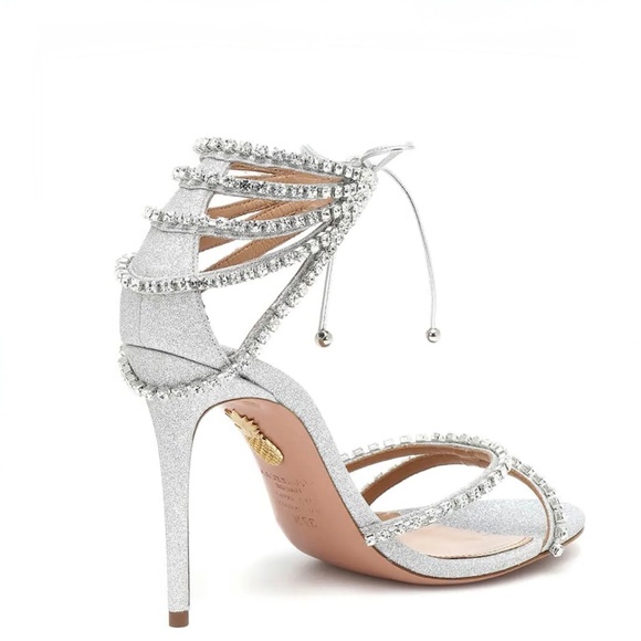Aquazzura Luminous 105 mm Silver Leather Crystal-Embellished Sandals / Heels - Picture 6 of 17
